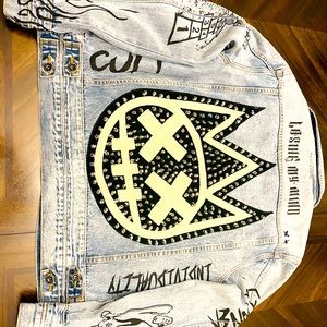 Luxury designer denim jean jacket with matching denim jean pant BUNDLE Deal! 🏆